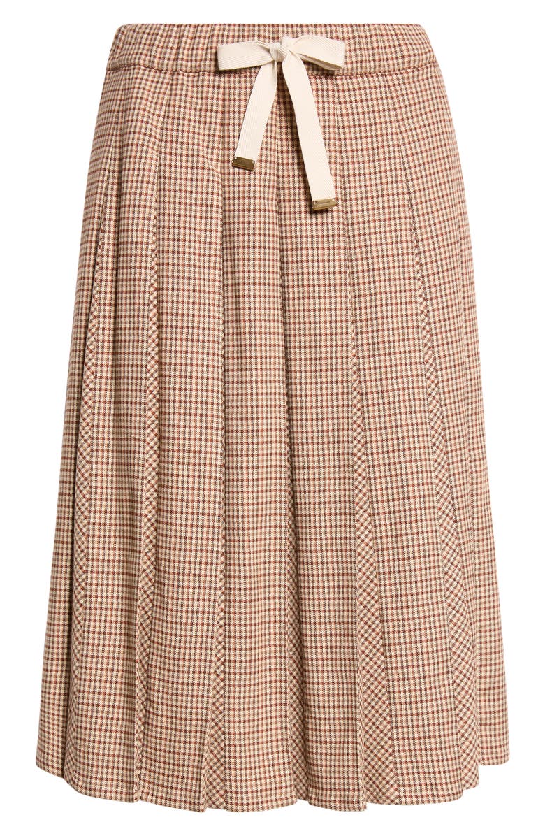 Moncler Microcheck Pleated Twill Skirt, Alternate, color, Beige