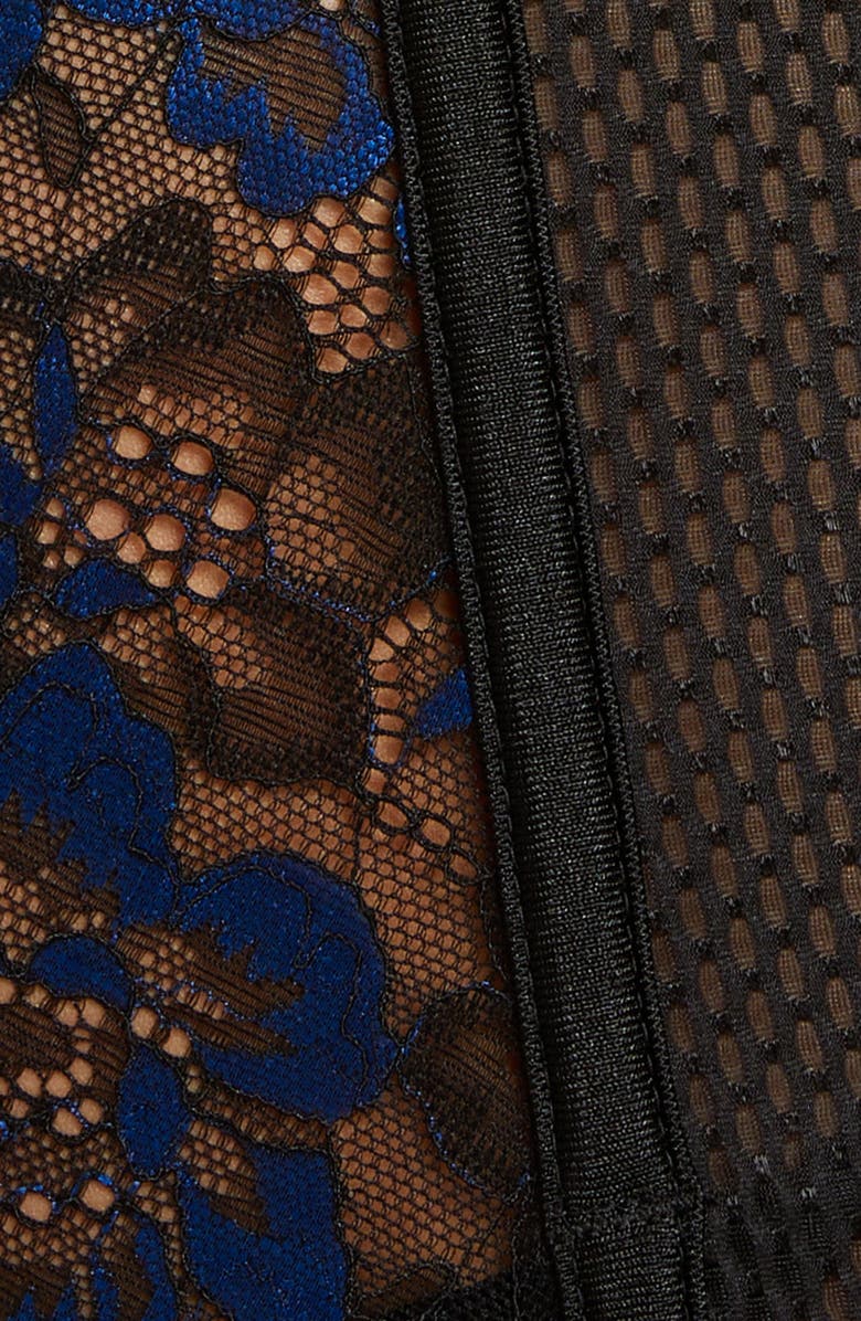 Coquette Floral Mesh Underwire Bustier with Garter Straps, Alternate, color, Black