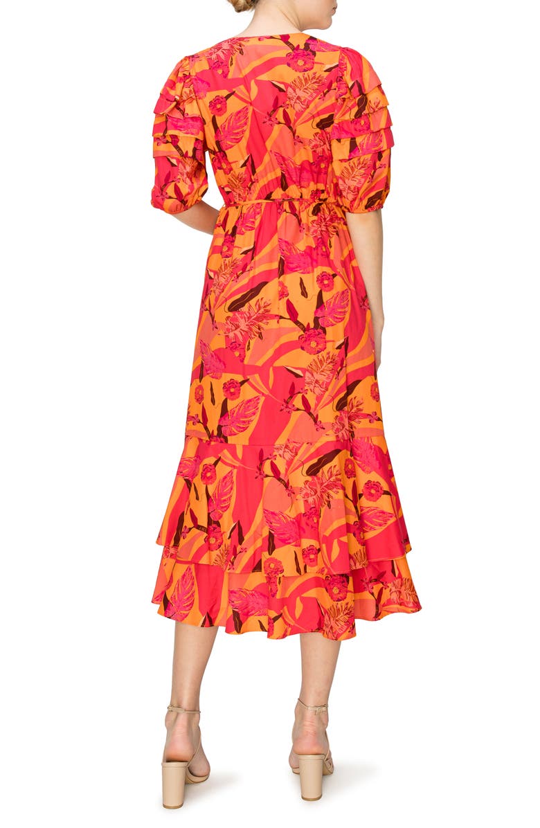 MELLODAY Poplin Floral Midi Wrap Dress, Alternate, color, Orange Multi