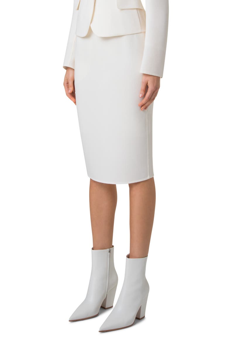 Double Face Virgin Wool Crepe Pencil Skirt, Alternate, color, ECRU