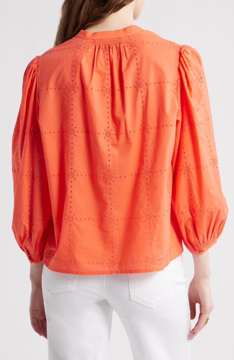 Caslon<sup>®</sup> Eyelet Embroidered Cotton Popover Top, Alternate, color, Coral Hot