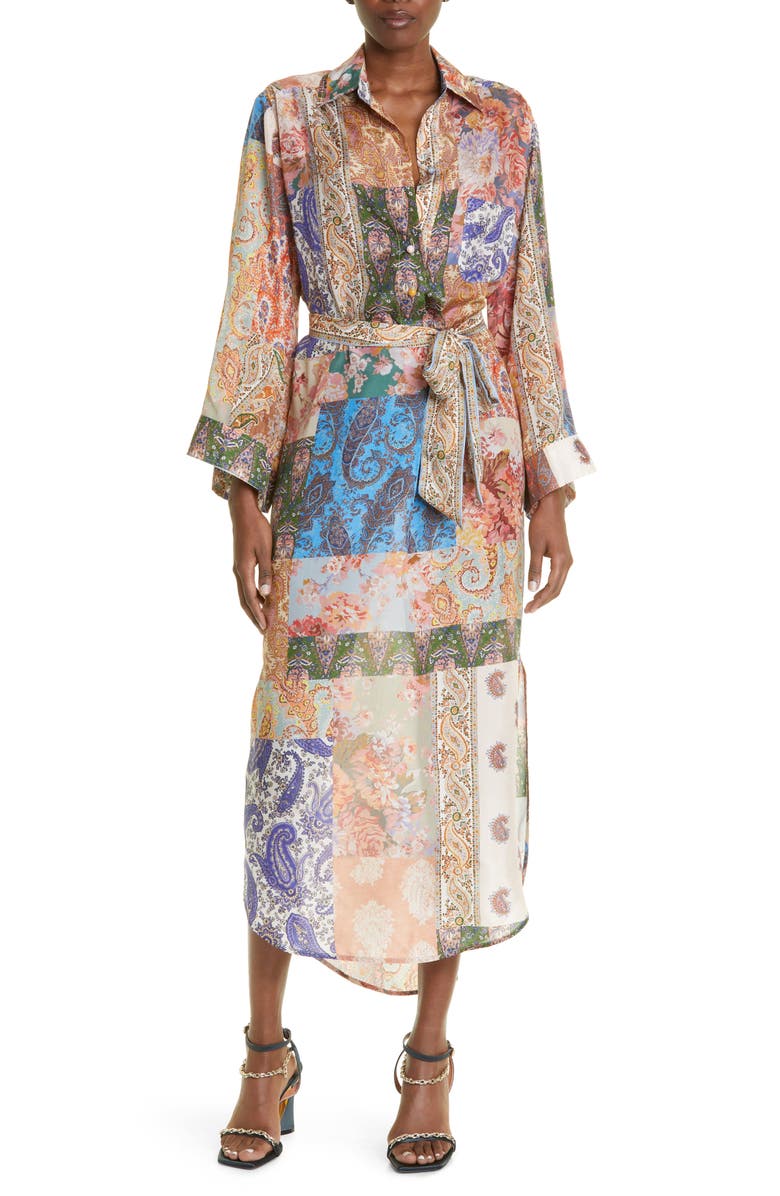 Zimmermann Devi Paisley Long Sleeve Silk Midi Shirtdress, Main, color, 