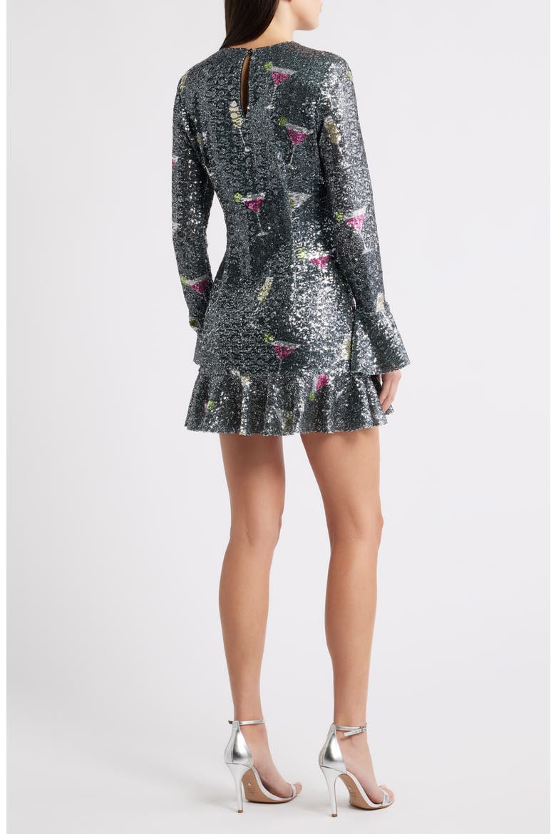Brioni Sequin Long Sleeve Minidress, Alternate, color, BLACK MULTI