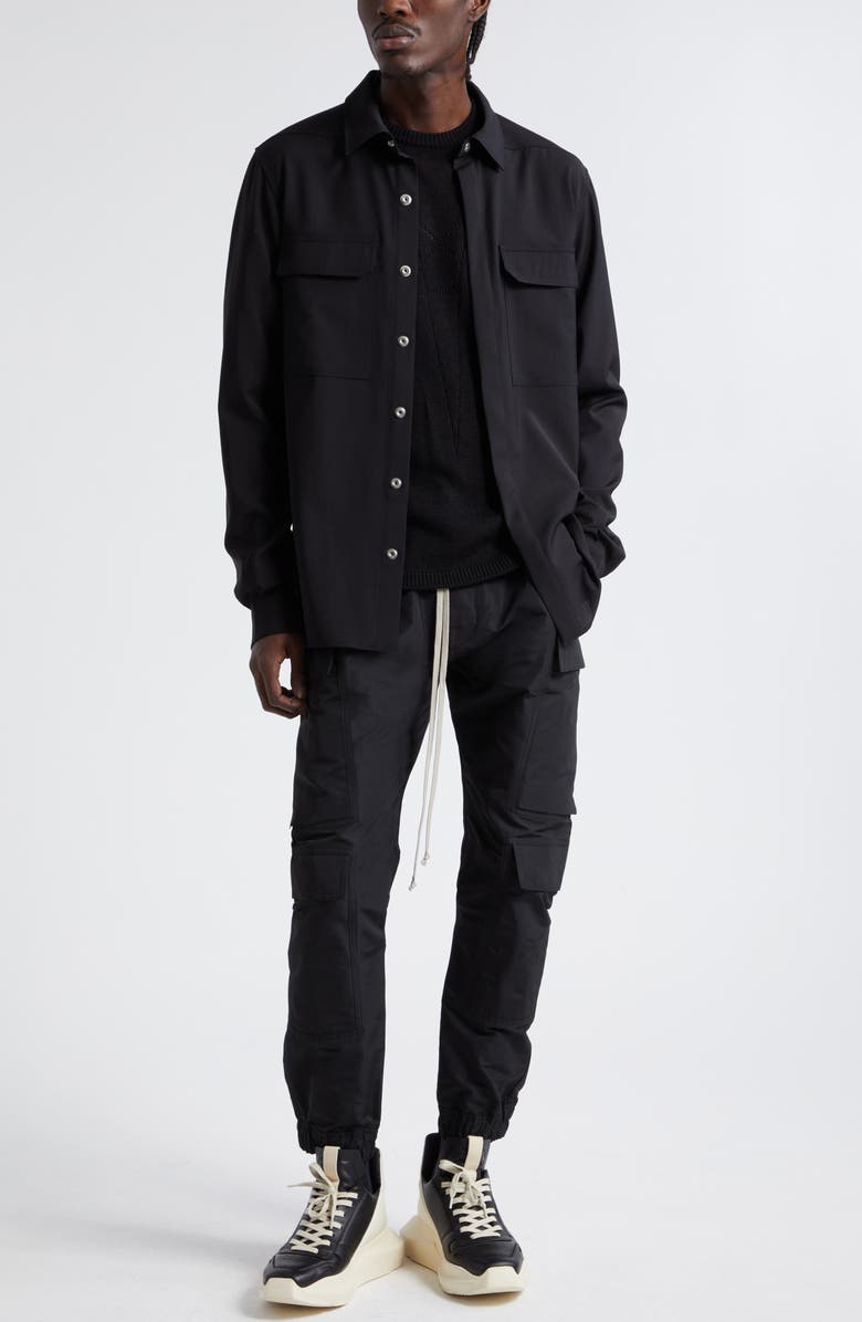 Rick Owens Strap Back Wool Snap-Up Shirt, Alternate, color, 