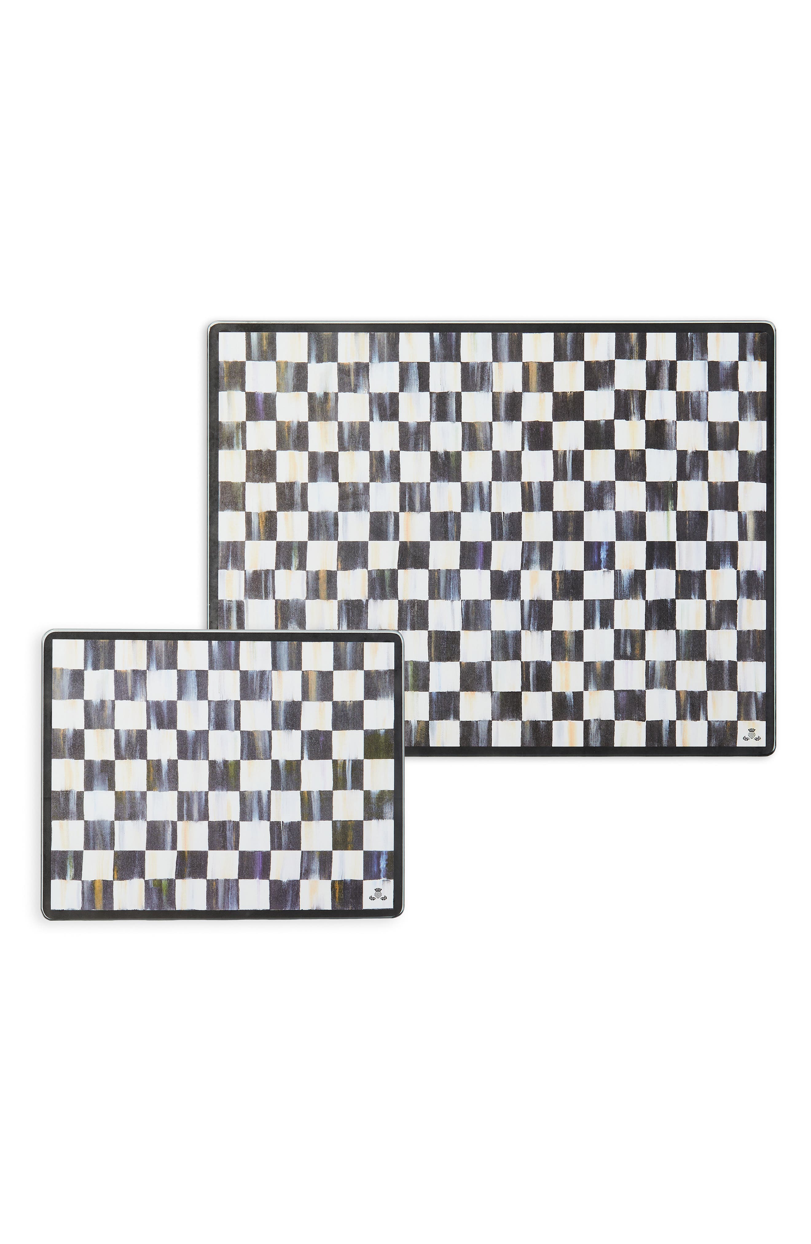 MACKENZIE CHILDS Courtly Check Set of 2 Glass Cutting Boards - Courtly