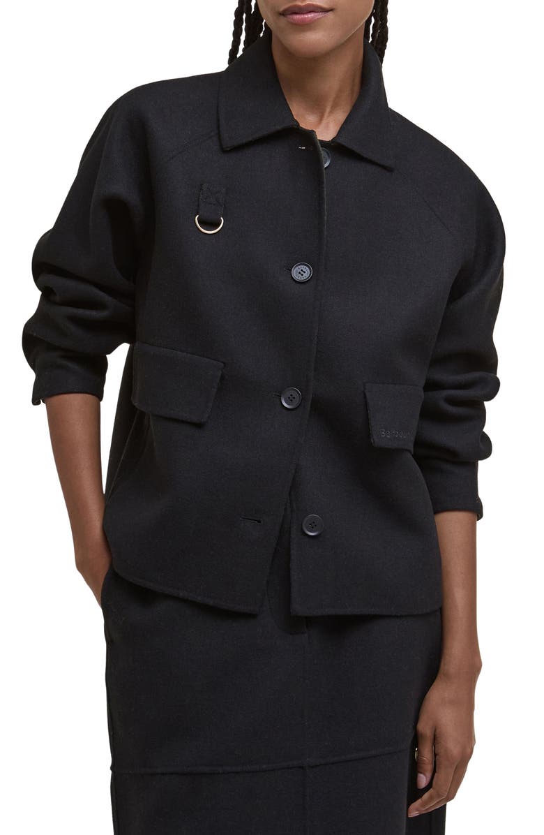 Barbour Leonie Wool Blend Overshirt, Main, color, Black