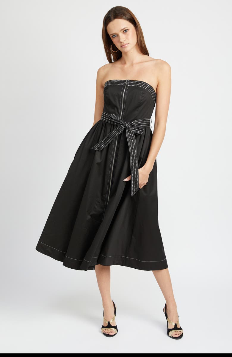 En Saison Rhea Topstitch Detail Strapless Cotton Midi Dress, Alternate, color, 