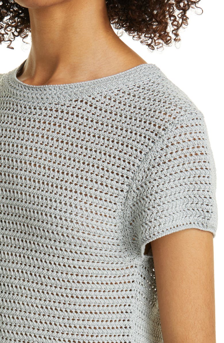 Vince Crochet Short Sleeve Cotton Sweater, Alternate, color, 