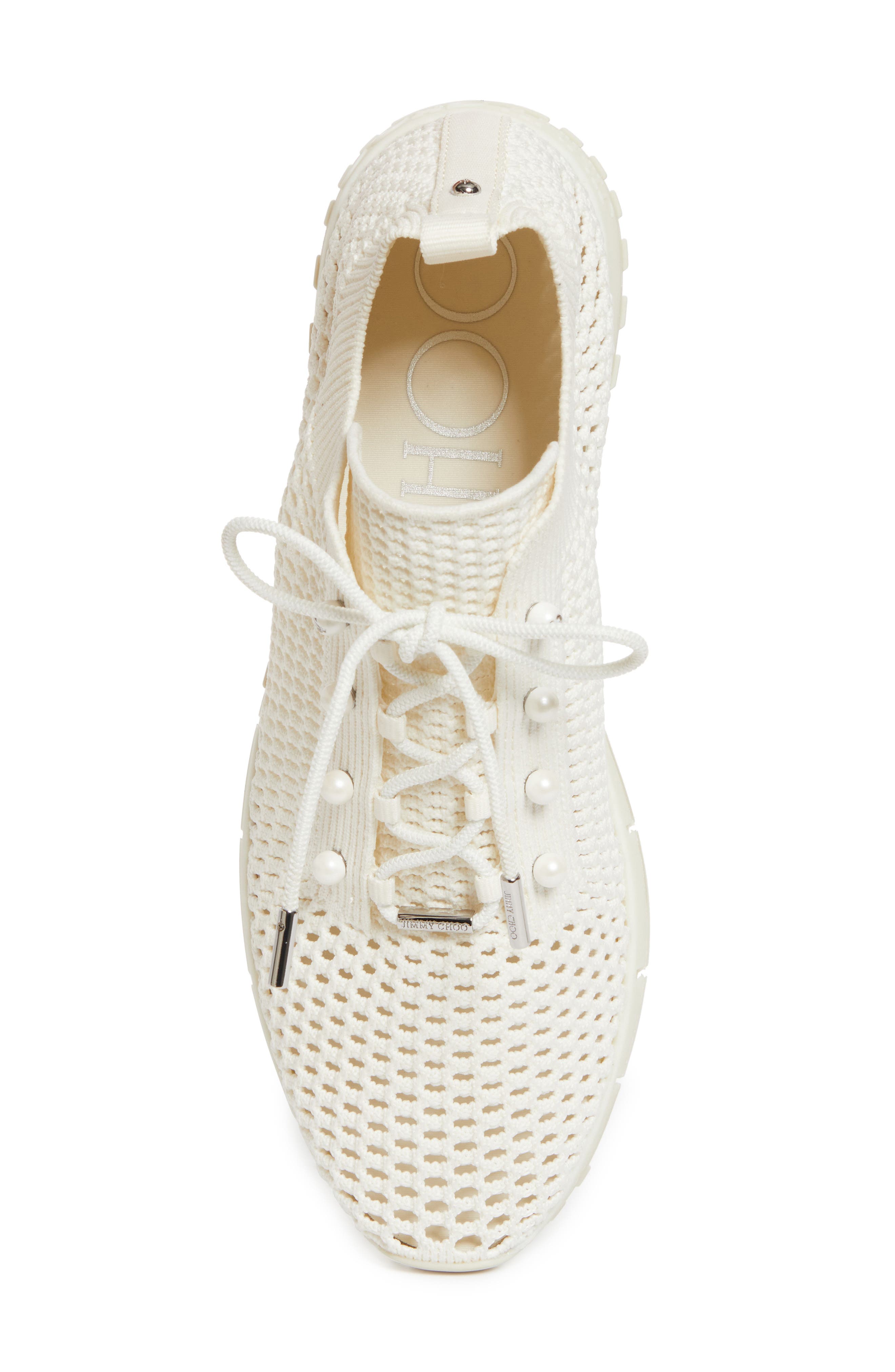 Jimmy Choo Veles Imitation Pearl Open Stitch Knit Sneaker, Alternate, color, X Latte Mix