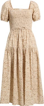 AUGUST SKY Floral Smocked Midi Dress