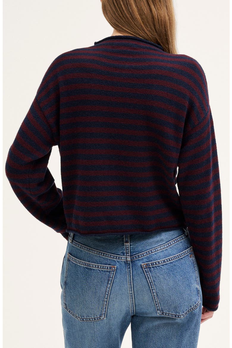 Funnel Neck Cardigan, Alternate, color, INDIGO AND CLARET STRIPE