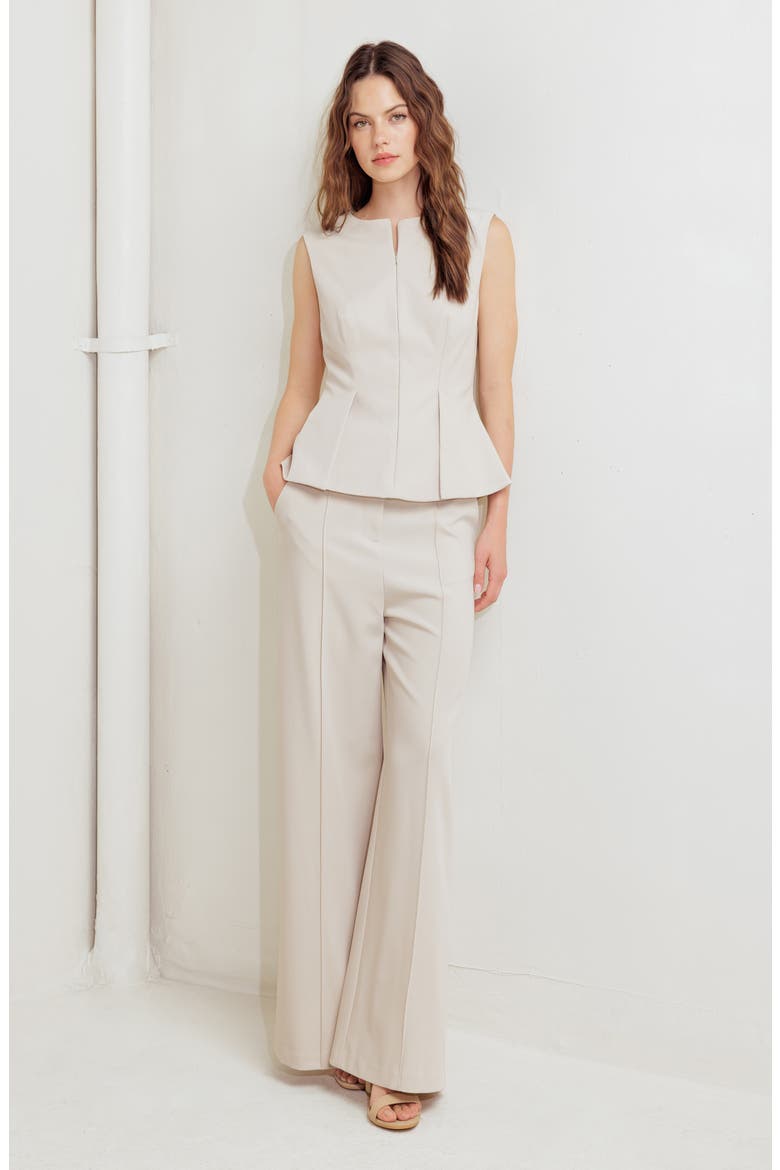 Pleated Peplum Sleeveless Top, Alternate, color, LIGHT BEIGE