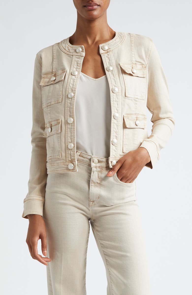 L'AGENCE Yari Collarless Stretch Cotton Jacket, Main, color, Biscuit