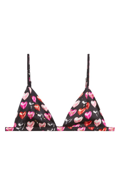 Fleur Du Mal Luxe Triangle Bra In Black Mini Heartbreaker Print