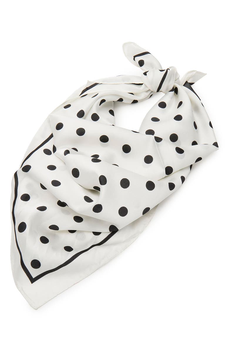 Lele Sadoughi Polka Dot Square Satin Scarf, Main, color, Jet/ Ivory