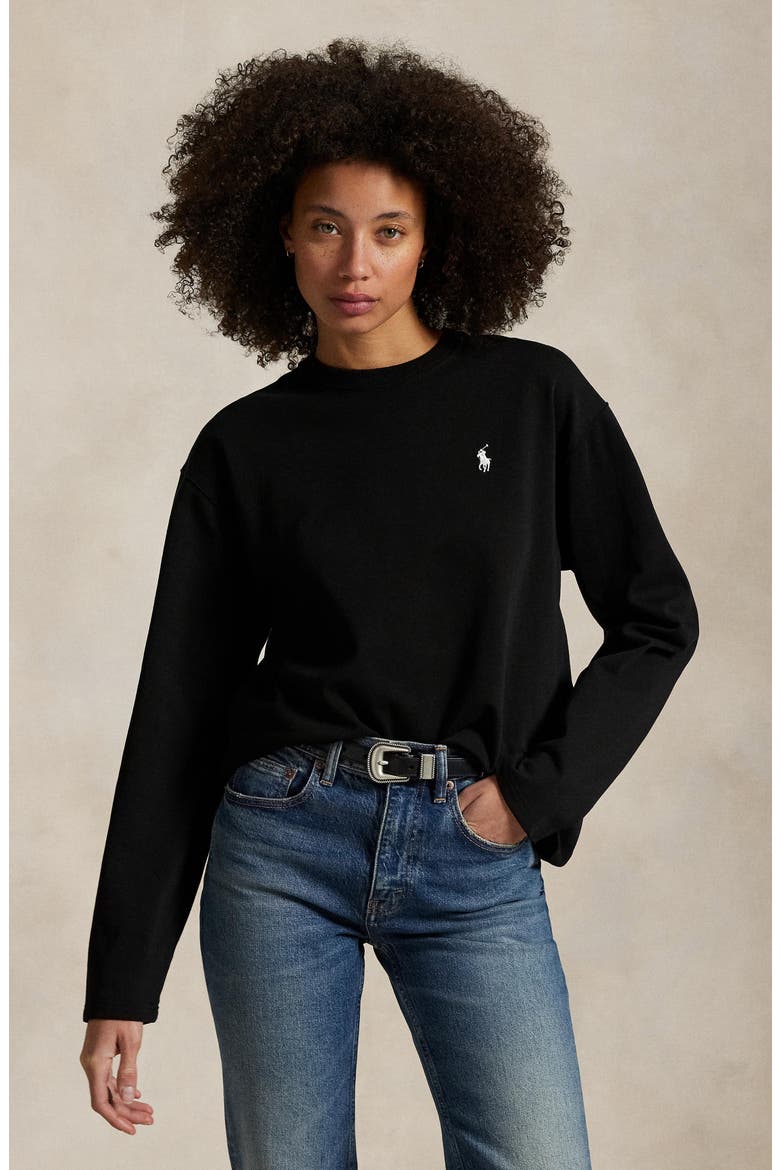 Long Sleeve Cotton Jersey T-Shirt, Alternate, color, POLO BLACK
