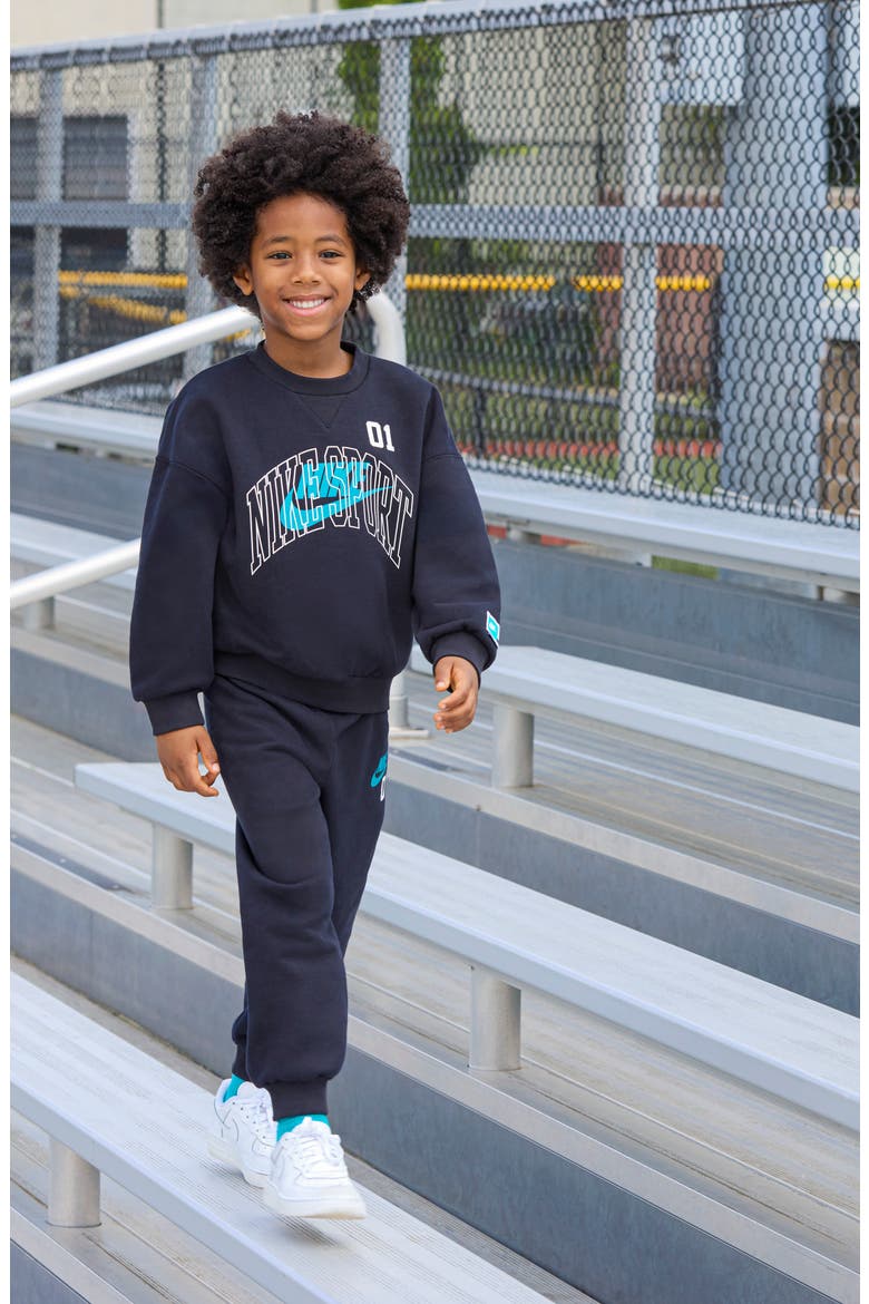 Kids' Multisport Fleece Crewneck Sweatshirt & Joggers Set, Alternate, color, BLACK