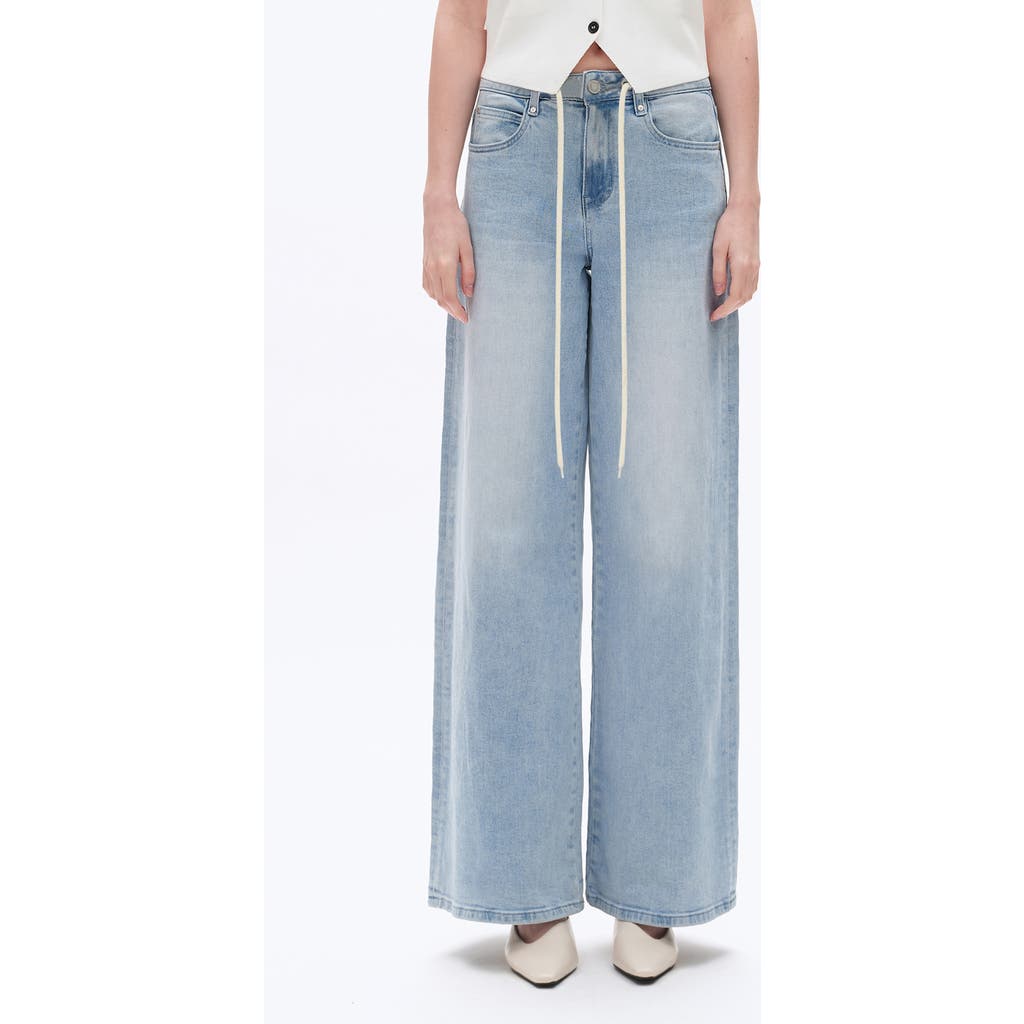 Bayeas Drawstring High Waist Baggy Wide Leg Jeans In Blue