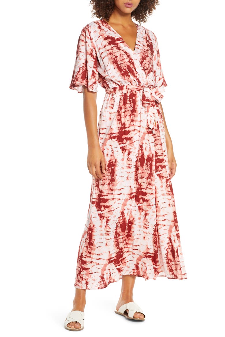 Tie Dye Faux Wrap Maxi Dress, Main, color, RUST