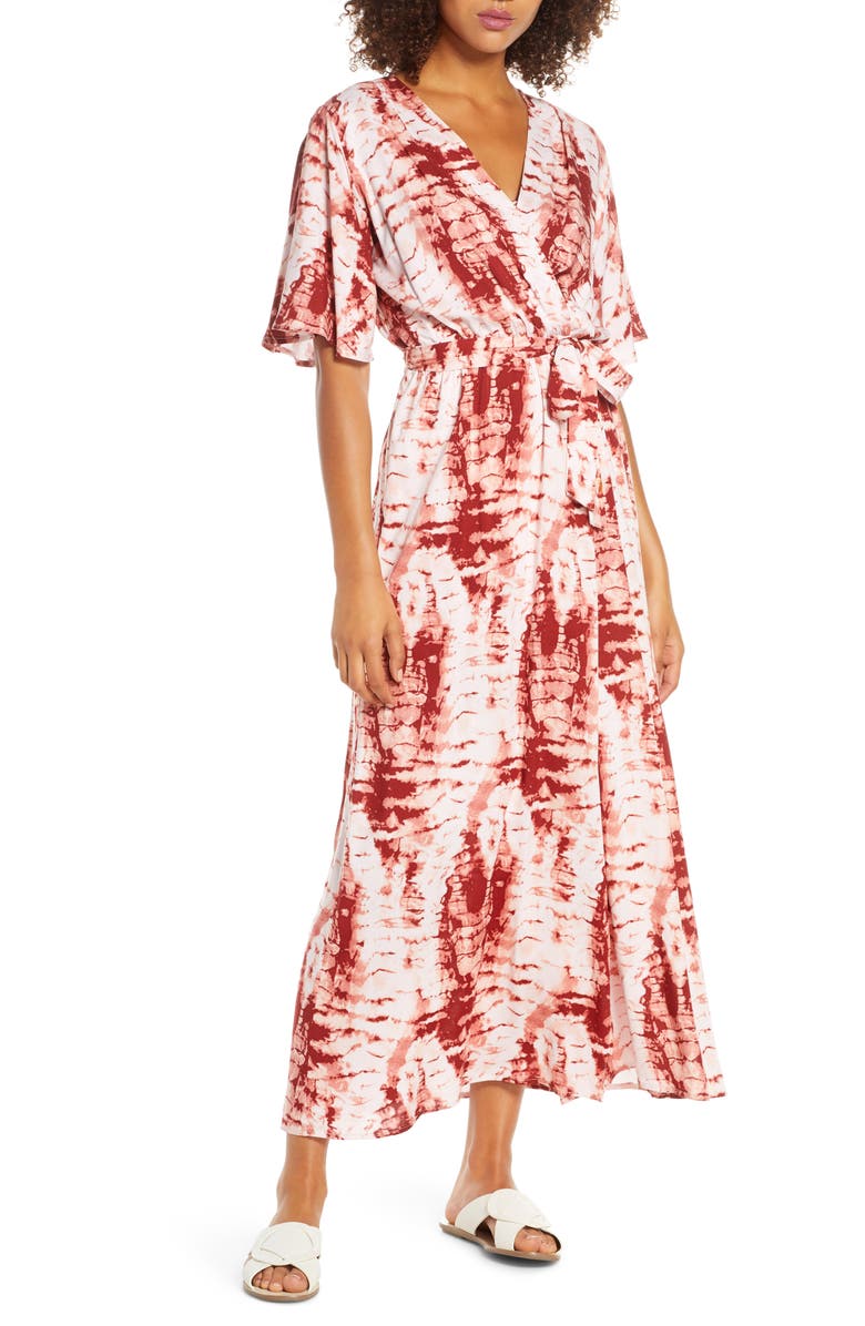Fraiche by J Tie Dye Faux Wrap Maxi Dress, Main, color, 