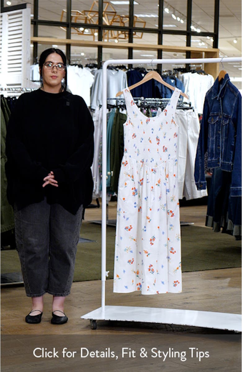 Dana Floral Smocked Bodice Stretch Cotton Midi Dress, sales video thumbnail