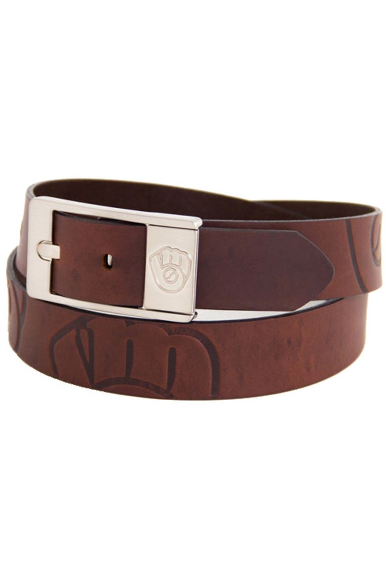 Men's Brown Milwaukee Brewers Brandish Leather Belt, Main, color, Brown