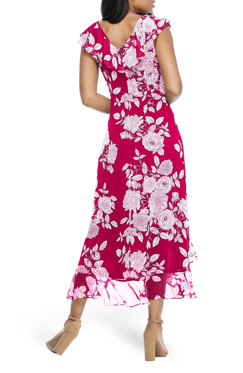 London Times Ruffle Wrap Maxi Dress, Alternate, color, Redwht