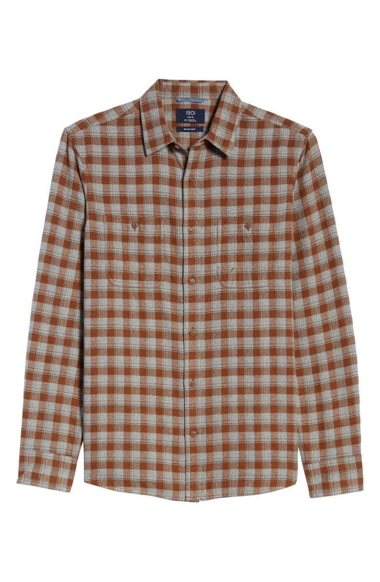 1901 Trim Fit Plaid Flannel Button-Up Shirt, Alternate, color,