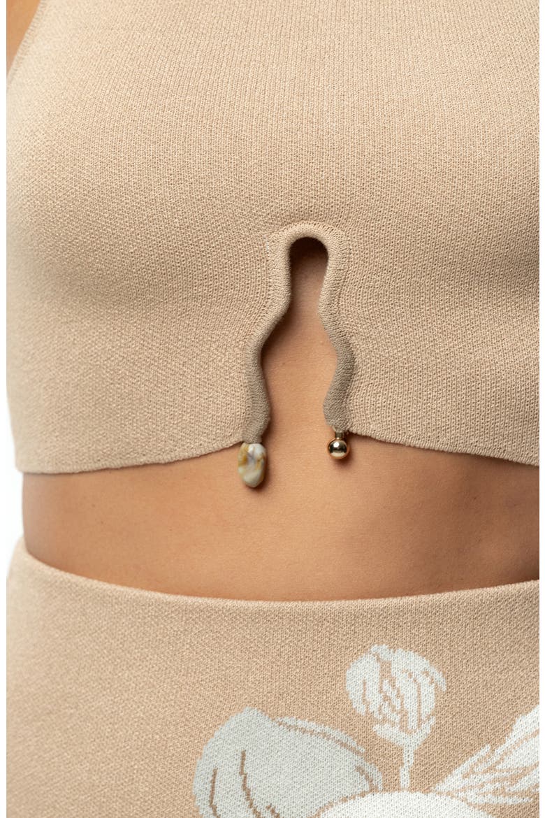 Oasis Print Knit Crop Top & Miniskirt Set, Alternate, color, BEIGE