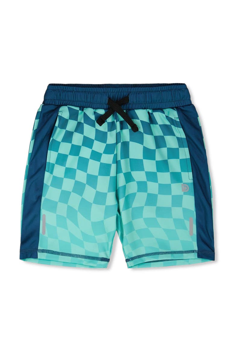 Athletic Shorts Checkerboard in Recycled Polyester, Main, color, Teal Printed Checkerboard