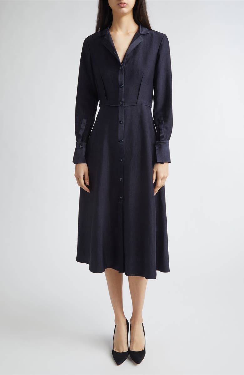Jason Wu Collection Long Sleeve Washed Twill Midi Shirtdress, Main, color, Ultra Navy