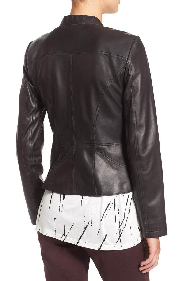 Halogen<sup>®</sup> RAW EDGE SEAMED LEATHER JACKET, Alternate, color,