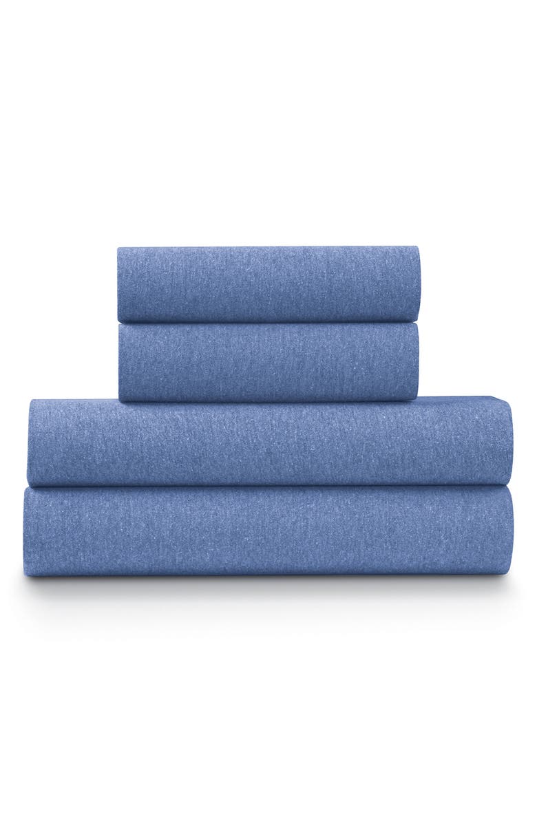ELLA JAYNE HOME Blue Heather Jersey Knit 3-Piece Twin Sheet Set, Main, color, Blue