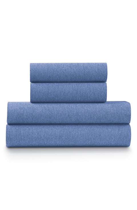 Blue Heather Jersey Knit 3-Piece Twin Sheet Set