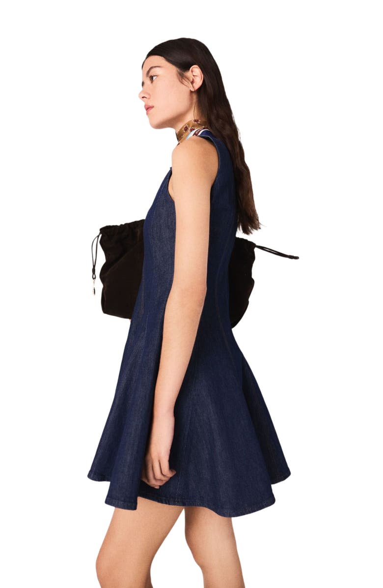 maje Mini denim dress with ruffles, Alternate, color, Navy