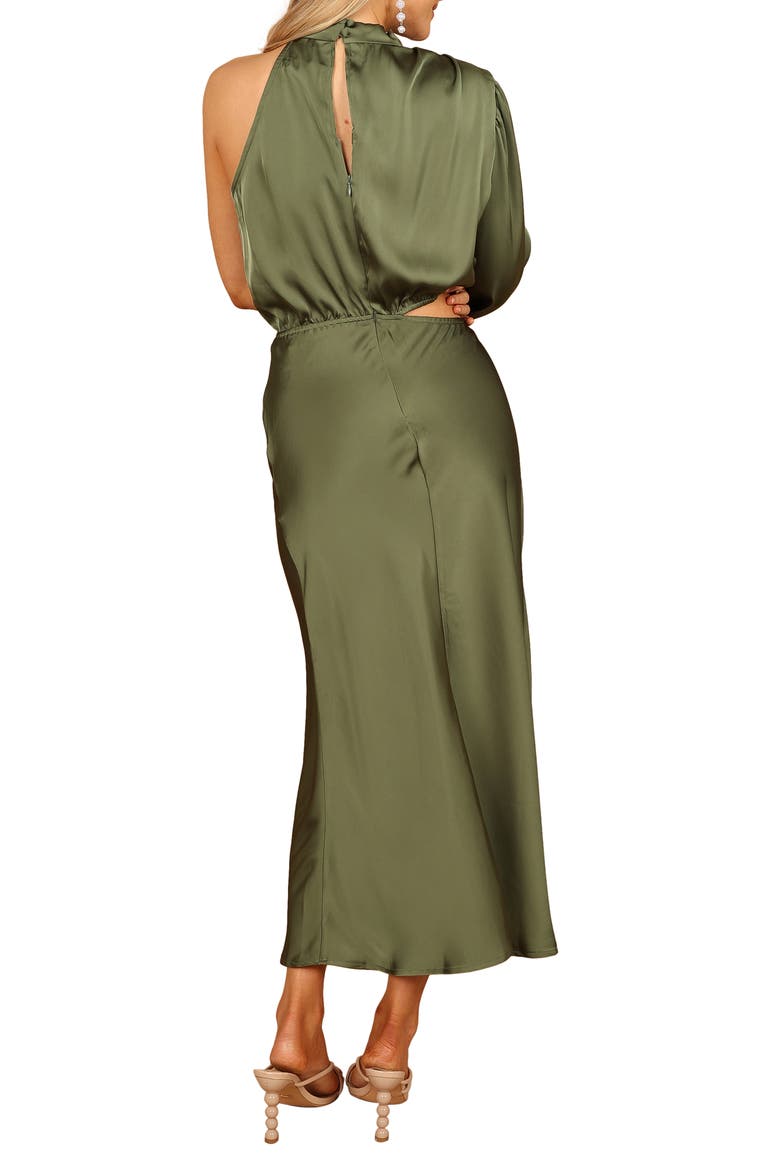 Amelie Cutout Single Long Sleeve Satin Maxi Dress, Alternate, color, OLIVE