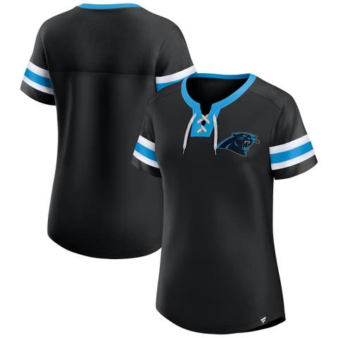 Women's Fanatics  Black Carolina Panthers Lace-Up Bling T-Shirt