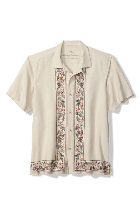 Holiday in Paradise Embroidered Silk Camp Shirt