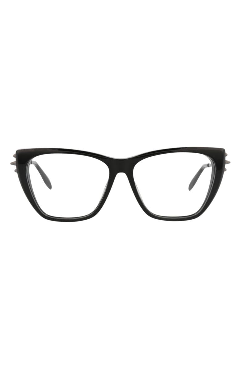 McQueen 55mm Cat Eye Optical Glasses, Main, color, Black Ruthenium Transparent