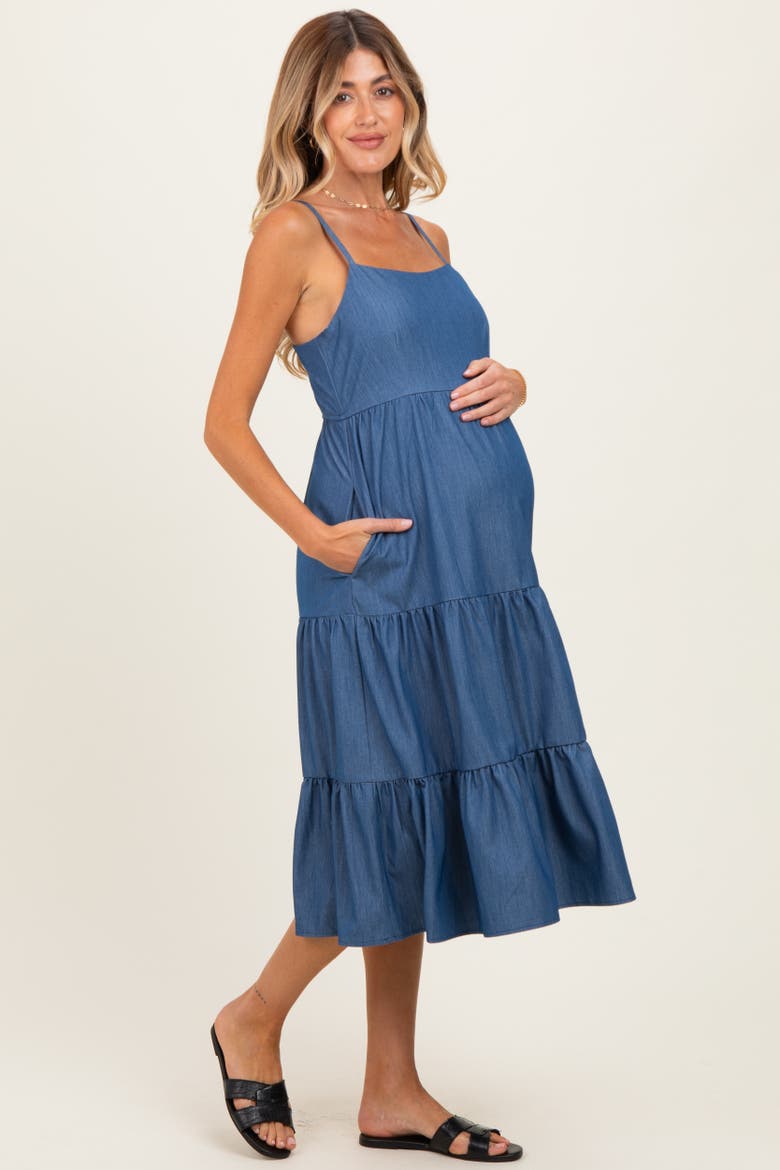 Tiered Sleeveless Midi Dress, Alternate, color, Denim