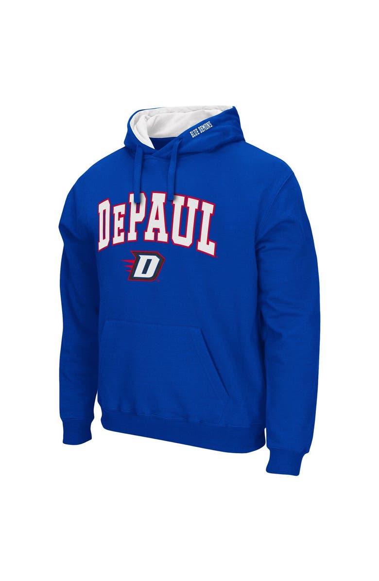 COLOSSEUM Men's Colosseum Royal DePaul Blue Demons Arch and Logo Pullover Hoodie, Alternate, color,