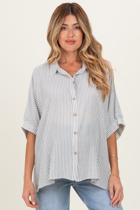 Striped Boxy Button Down Top