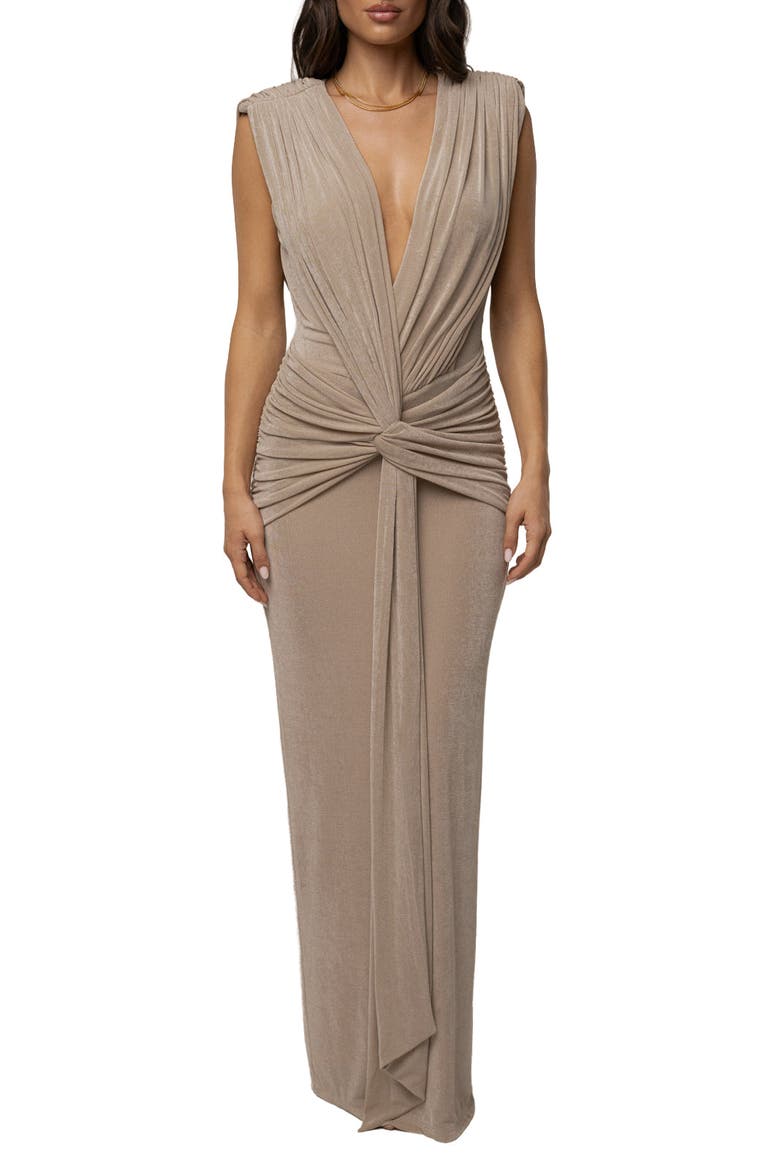 Palma Plunge Maxi Dress, Main, color, Stone