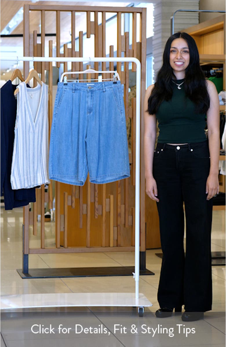 Chill Pleated Mid Rise Denim Bermuda Shorts, sales video thumbnail