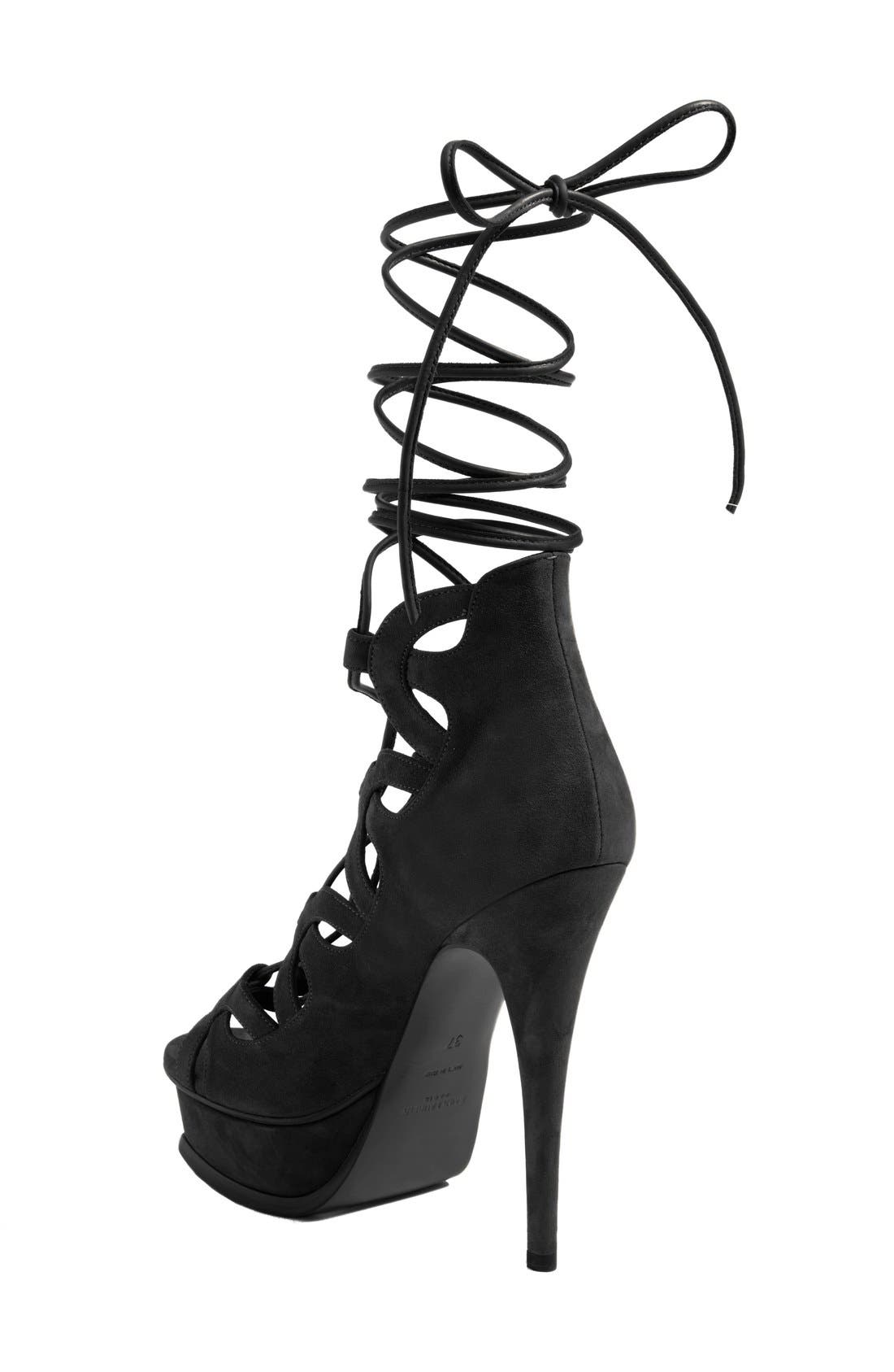 Saint Laurent 'Tribute' Lace-Up Platform Sandal, Alternate, color, 