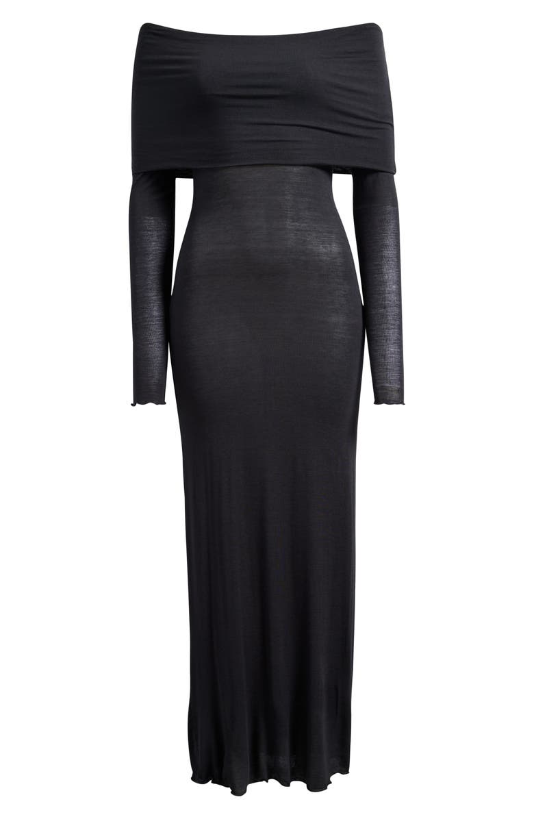 SKIMS Sheer Modal Off the Shoulder Long Sleeve Maxi Dress, Alternate, color, Onyx