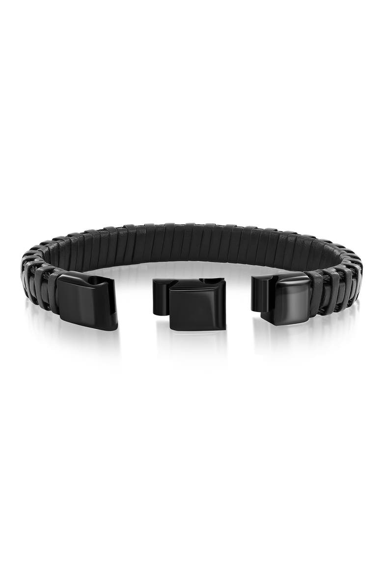 Men's Leather Wrapped Bracelet, Alternate, color, BLACK