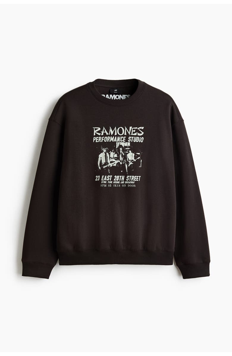 H&M Loose Fit Sweatshirt, Main, color, Dark Brown/Ramones