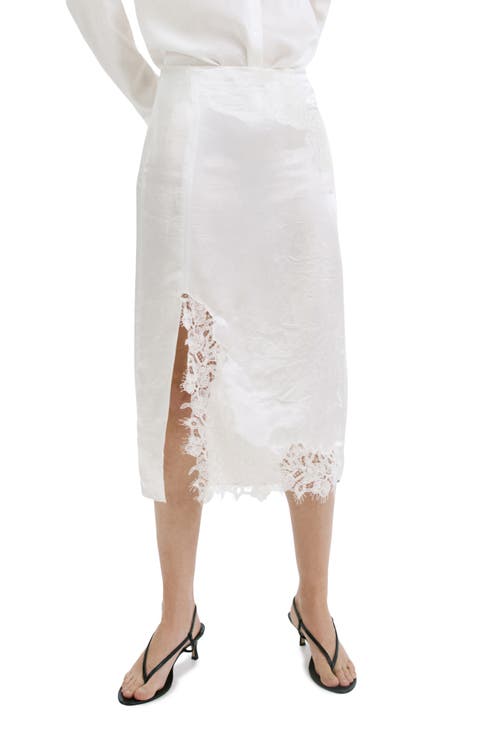 Lace Trim Satin Skirt