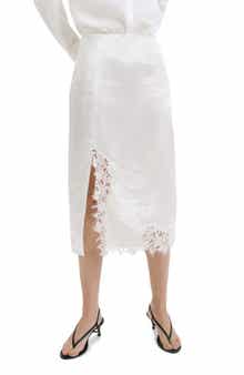 Lace Trim Satin Skirt
